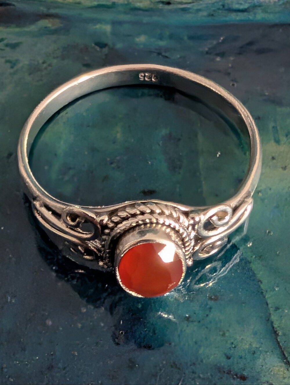New 925 Solid Sterling Silver Ring Genuine Red Carnelian Ring Size 11 - Picture 9 of 9